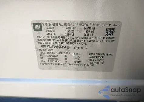 2018 Chevrolet Equinox Lt from USA, damaged, VIN 3GNAXJEV9JS615416